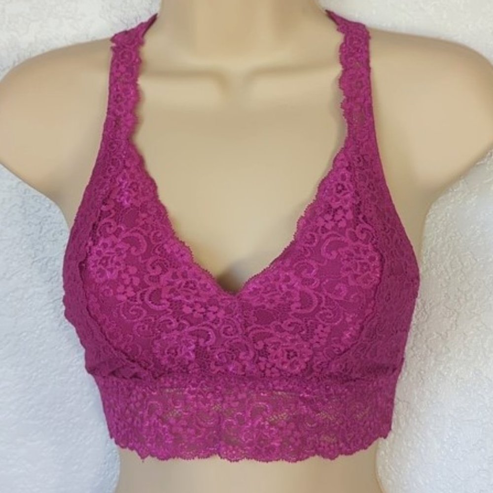 Soma Sz M Bralette Pink Raspberry Wireless Lace Racerback Soft Pads